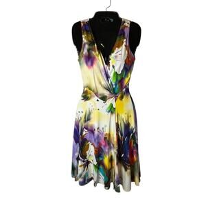 Elana Kattan Twist Front Dress S Watercolor Floral Art to Wear Gallery Brunch